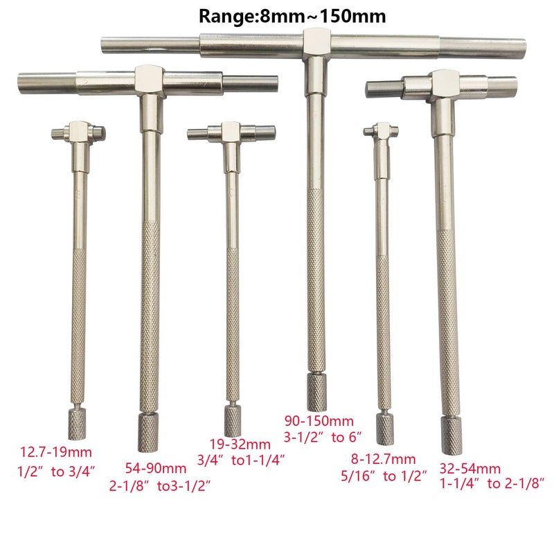 JENSWILL Hole Gauge Set 6 Pcs Telescoping Gage Set, 5/16" - 6" Range, T-Bore Hole Gauges w/Pouch, High Precision Telescopic Bore Gauge T-Gage Set (5/16" to 6") - Image 2